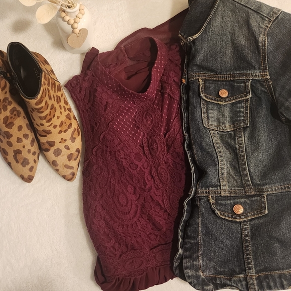 XHILARATION Burgandy Red Fit Flare Halter Sleeveless Lace Dress Size S - Picture 9 of 9